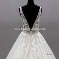 Puffy V Neck sexy Illusion Backless Sleeveless Wedding Gowns Dress Bridal